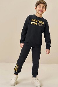 CONJUNTO MOLETOM E CALCA JOGGER PRETO E AMARELO LUC.BOO