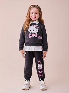 CONJUNTO MOLETOM HELLO KITTY GRAFITE ESCURO MOMI