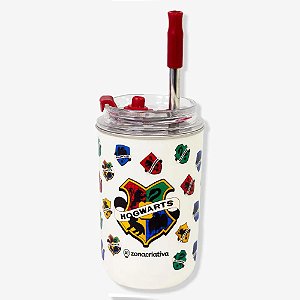 COPO NEO COM CANUDO 300ML HOGWARTS  ZONA CRIATIVA