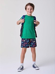 CONJUNTO CAMISETA VERDE E BERMUDA ESTAMPADA LAMBRETAS BIMBI