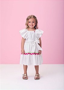 VESTIDO TRICOLINE COM CEREJAS OFF WHITE MOMI