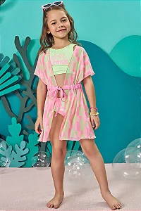 BIQUÍNI COM PROTEÇÃO UV 50+ E SAÍDA DE PRAIA EM TULE VERDE NEON KUKIÊ