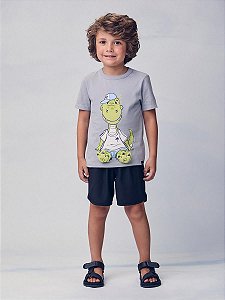 CONJUNTO CAMISETA CINZA DINO E BERMUDA YOUCCIE