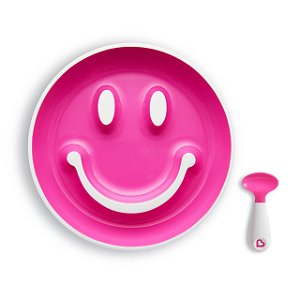 Kit Prato Smile com Ventosa e Colher Rosa - Munchkin