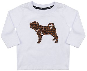 Camiseta Bebê Manga Longa Branca Estampa Cachorro Menino - Charpey