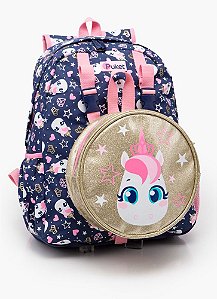 MOCHILA COM LANCHEIRA UNICORNIO AZUL MARINHO UN 7891276796888