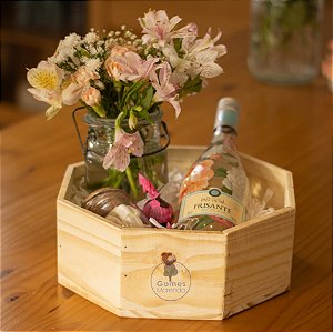 Caixa Octogonal em Madeira de Pinus P 26x26x10cm