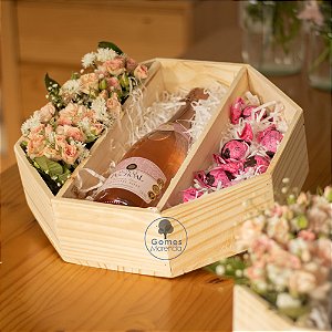 Caixa Octogonal em Madeira de Pinus com Divisória G 36x36x10cm