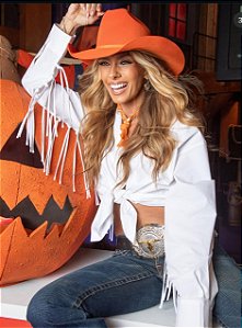 CHAPÉU COUNTRY LARANJA MODELO AMERICANO AVELUDADO UNISSEX