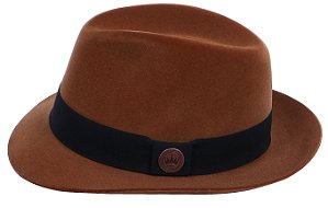 CHAPÉU FEDORA PREMIUM ABA 4,5 CM MODELO SEATTLE MARROM FAIXA PRETA