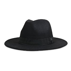 CHAPÉU FEDORA SKULL CAVEIRA PRETO FOSCO ABA 7CM