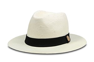 CHAPÉU PALHA SHANTUNG ESTILO PANAMÁ ABA 7CM CREME FAIXA PRETA