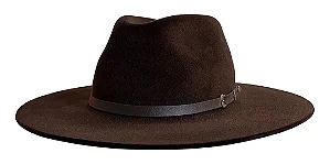 CHAPÉU FEDORA AVELUDADO MARROM CAFÉ ABA RETA 7,5 CM UNISSEX