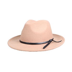 CHAPÉU FEDORA UNISSEX BEGE ABA 6,5CM LAÇO DE COURO