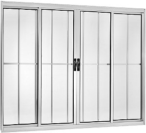 Janela Correr 4 Folhas Com Grade Alumínio Brilhante - SPJ Modular Plus
