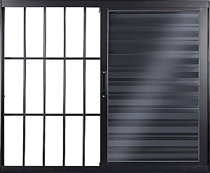 Janela Veneziana 3 Fls Com Grade Alumínio Preto - Spj Linha 25