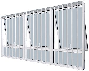 Janela Maxim-Ar 3 Seções Com Bandeira Fixa Inferior Com Grade Alumínio Branco Vdr. Mini Boreal Req. 5,5 Cm - Spj Linha 25