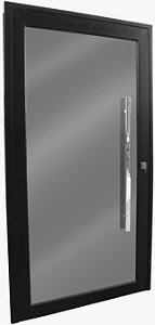 Porta Pivotante Vidro Inteiro Fumê Alumínio Preto Com Puxador De 100 Cm - Brasil Esquadrias - Sublime Black