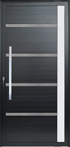 Porta Pivotante Lambril Friso Alumínio Preto C/ Puxador 80 Cm C/ Visor Vdr. Boreal - Spj Premium