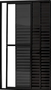 Porta Balcão 3 Fls (1 Fixa) Alumínio Preto Com Trinco Vdr Liso - Spj Linha Leve