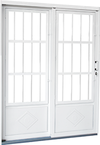 Porta De Correr 2 Folhas (1 Fixa) Em Aço Branco Com Grade Madri C/ Vdr. Liso Incolor  Req. 13 Cm - Brasil Esquadrias - Inove