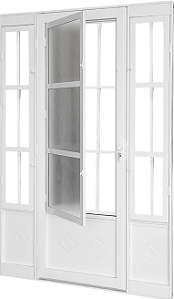 Porta Seteira Dupla Em Aço Branco Com Grade Madri Com Vdr. Liso Incolor Req. 12 Cm - Brasil Esquadrias - Inove
