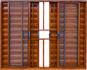 Janela De Veneziana 6 Fls Com Grade Alumínio Amadeirado - Esap Plus