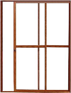 Porta De Correr 2 Fls (1 Fixa) Alumínio Amadeirado Com Fechadura Vdr. Liso - Esap Linha 25