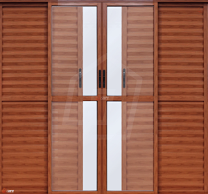 Porta Balcão 6 Fls Alumínio Amadeirado Com Fechadura Vdr Liso - Esap Linha 25