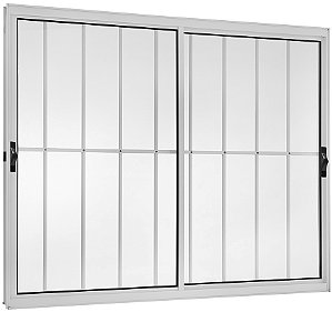 Janela Correr 2 Folhas Móveis Com Grade Alumínio Branco - SPJ Modular Plus