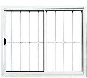 Janela De Correr 2 Fls Sem Bandeira Com Grade Alumínio Branco - Spj Modular Saldão