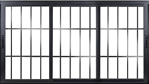 Janela De Correr 3 Fls Móveis Sem Bandeira Com Grade Alumínio Preto - Spj Linha 25