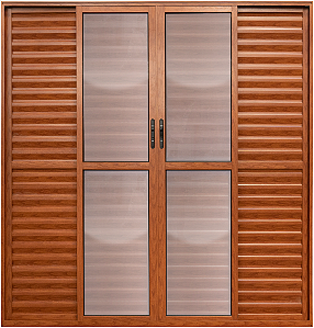 Porta Balcão 6 Fls Alumínio Amadeirado Com Fechadura Vdr Liso - Linha Maxx - Esal