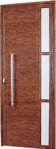 Porta Pivotante Lambril Liso Alumínio Amadeirado C/ Puxador 80 Cm C/ Visor Vdr. Boreal - Esap Linha 25 Saldão