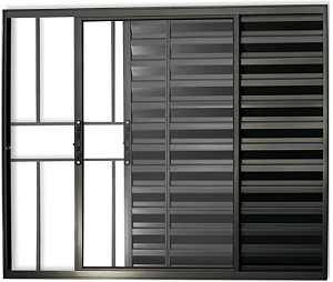 Janela Veneziana 3 Fls Com Grade Alumínio Preto - Spj Modular Saldão