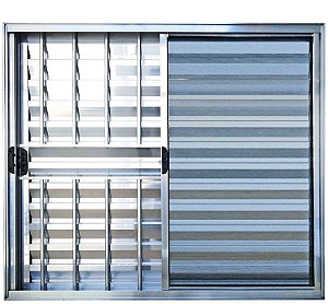 Janela Veneziana 3 Fls Com Grade Alumínio Brilhante - Spj Modular Saldão