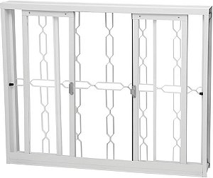 Janela De Correr 4 Folhas Em Aço Branco Com Grade Total Corrente Req. 12 Cm - Gerotto Ellegance Saldão
