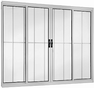 Janela Correr 4 Folhas Com Grade Alumínio Branco - SPJ Modular Plus