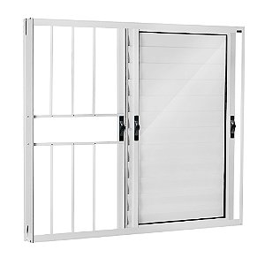 Janela Veneziana 3 Folhas Móveis Com Grade Alumínio Branco - SPJ Modular Plus