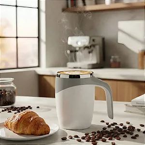 Caneca Copo Mixer Térmico Recarregável USB Inox Misturador Automático 380ml Com Tampa Xícara Elétrico Mistura Automática Shake Café (Marrom, USB)