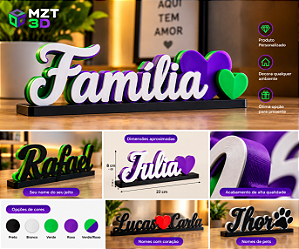Nome Personalizado 3D de Mesa com Base – Presente e Decoração