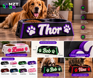 Comedouro Duplo Personalizado para Pet com Nome – MZT 3D