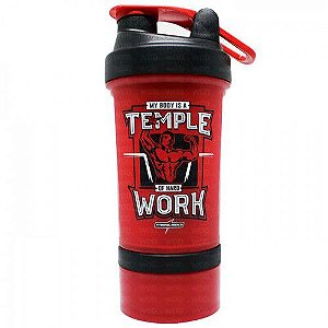 Coqueteleira 2 Doses - My Body is a Temple of Hard Work - Vermelho / Preto - IntegralMedica - 500ml