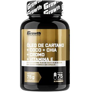 Óleo de Cártamo / Coco / Chia / Cromo / Vitamina E - 75 Cápsulas - Growth Supplements
