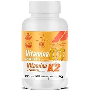 Vitamina D3 (2000 UI) + Vitamina K2 (24mcg) - 60 Tabletes - Health Labs