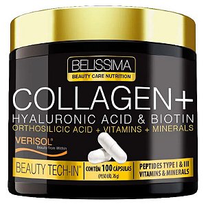 Collagen+ (Colágeno Verisol + Ácido Hialurônico + Biotina) - 100 Cápsulas - Belíssima Beauty