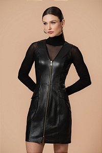 Vestido Curto Couro Pelica Zíper