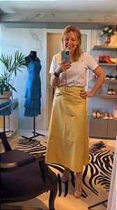 Saia midi de couro com cós drapeado