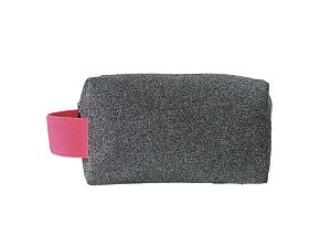 Necessaire quadradinha prata brilho alça Pink
