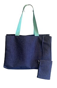 Bolsa Positano Jeans escuro alça turquesa